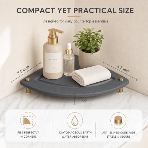 Corner Counter Shelf, Water Absorbing Stone Drying Tray Mat - Image 5