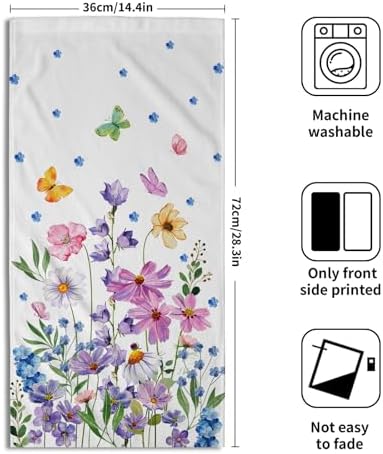 Wildflower Kitchen Towels 14"x28" Set of 2 Watercolor Floral Hand Bath Towel - Image 2