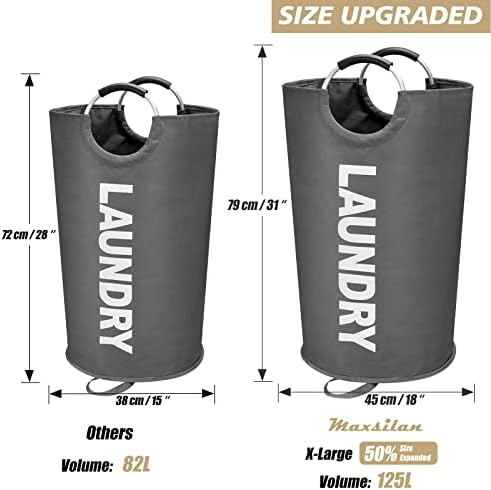 Maxsilan 125L X-Large Laundry Basket Bag, Collapsible Tall Hamper, Dark Grey - Image 3