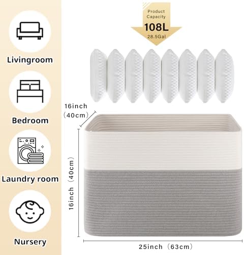 OIAHOMY 108L Extra Large Blanket Basket Dog Toy Basket Grey/White - Image 3