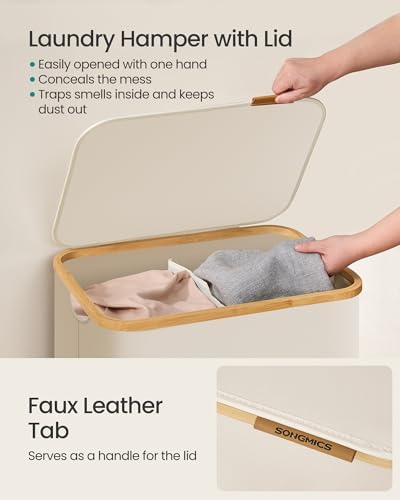 SONGMICS Laundry Hamper with Lid, 140L Laundry Basket, Bamboo Frame - Image 3