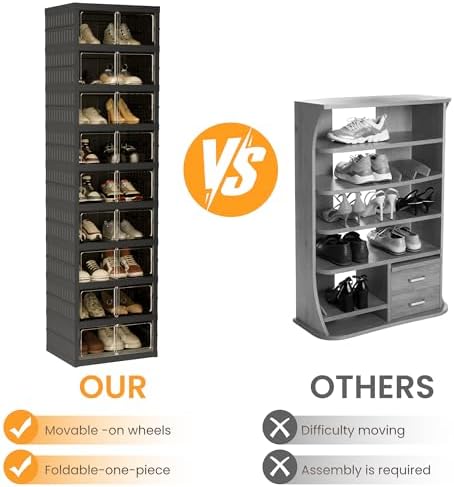 Foldable Shoe Organizer Storage Box Set of 2, Portable Extra Large Folding Shoe - Image 6