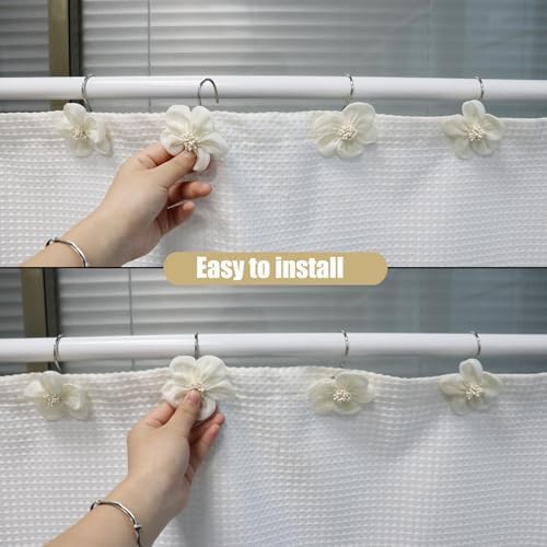 Flower Decorative Shower Curtain Hooks, Stylish Fabric Flower Shower Curtain - Image 4
