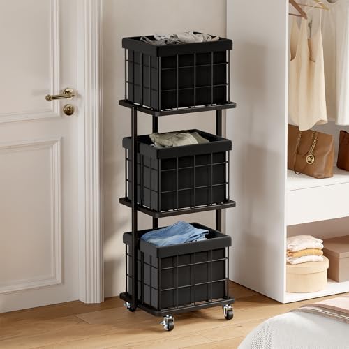 120L Vertical Laundry Sorter, 3 Tier Metal Rolling Laundry Basket - Image 6
