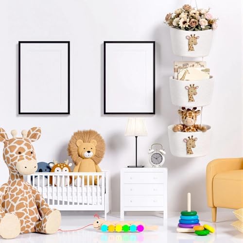 Woodland Animal Basket Deer Nursery Decor 3-tier Deer Cotton Rope Hanging - Image 5