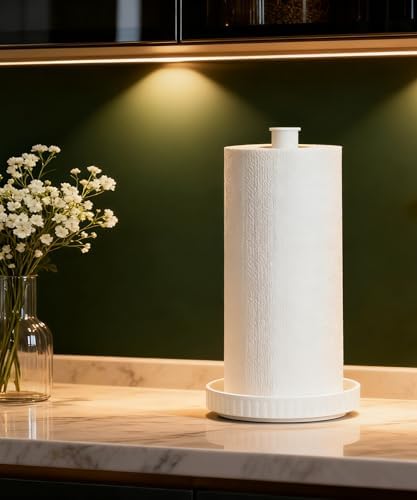 Paper Towel Holder, Ceramic Heavy Plate Base Wobble-Free, Roll Stand-White - Image 5