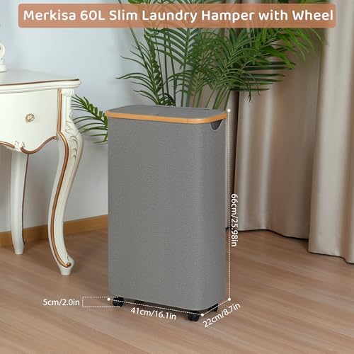Slim Laundry Basket with Wheels, Narrow Hampers - Image 3
