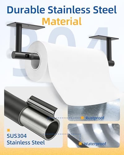RUACQ Paper Towel Holder Under Cabinet, Stainless Steel, Matte Black - Image 5