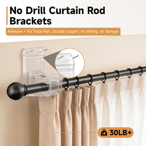 Universal Heavy Duty Curtain Rod Brackets, No Drill Curtain Rod Brackets - Image 2