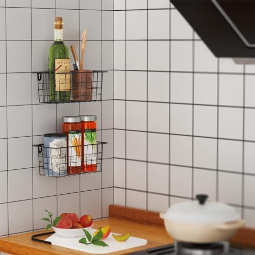 MaraFansie Hanging Kitchen Baskets Wire Storage Basket Adhesive and Screws - Image 5