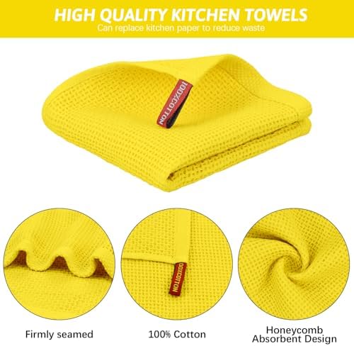 Nialnant 4 Pack Yellow Kitchen Dish Towels, 100% Cotton Waffle Weave Kitchen - Image 3