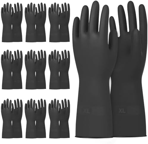 Beieverluck 10 Pairs Chemical Resistant Gloves, Reusable Heavy Duty Rubber Work by Beieverluck