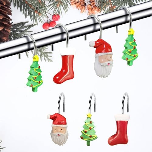 Christmas Home Decorative Shower Curtain Hooks – Set of 12 Rust-Resistant by MLAPIS