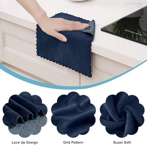 Homaxy 12 Pack Super Soft Dish Cloths, Dark Grey & Navy Blue - Image 2