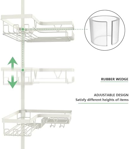 KEGII Shower Corner Caddy Tension Pole, Corner Bathtub Shelf, Cream White - Image 3