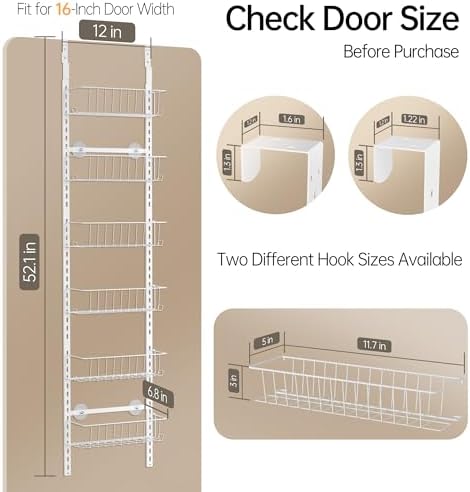 Delamu Pantry Door Organizer, Adjustable Metal Over the Door Pantry Organizer - Image 6