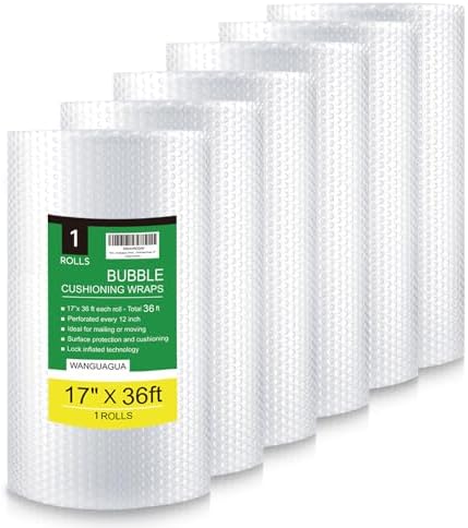 WANGUAGUA Bubble Packing Wrap, Carton of 6 Rolls 17 Inch x 36 ft by WANGUAGUA
