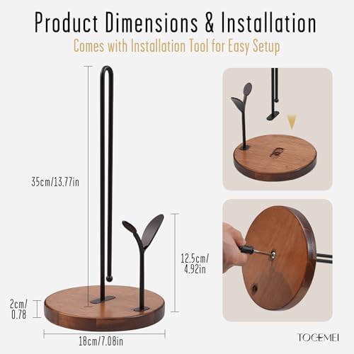 Wooden Paper Towel Holder Countertop, Round Base - Image 7