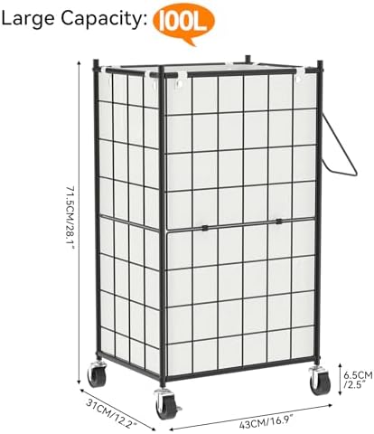 WOWLIVE Rolling Laundry Basket, Metal Wire Frame Laundry Hamper - Image 4