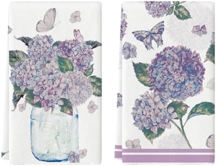 Artoid Mode Purple Hydrangea Vase Butterfly Spring Kitchen Towels Dish Towels by ArtoidMode