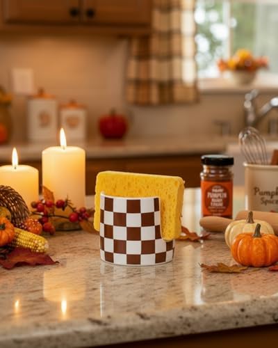 Zoeeker Sponge Holder for Kitchen Sink, Ceramic Checkered Dish Sponge Caddy - Image 6