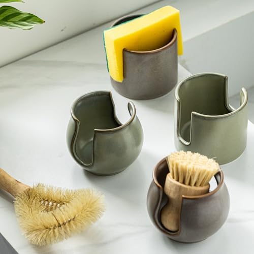 Zoeeker Sponge Holder for Kitchen Sink, Ceramic Dish Sponge Drying Rack Scrubby - Image 7