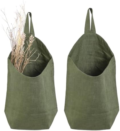 100% Linen Hanging Storage Bags Baskets 2 Pcs, Small Wall Storage Bag by HSOFTIFY