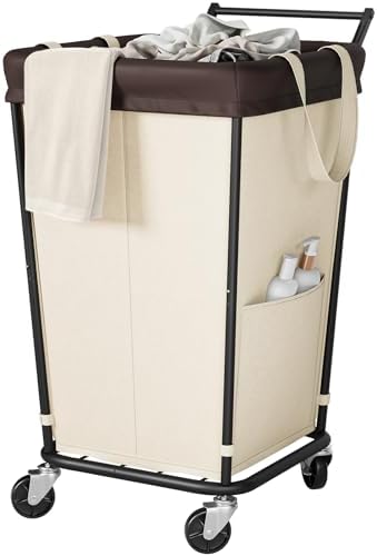 160L Laundry Hamper with Wheels and Handle, 2-Section Rolling Hamper by Wawocs