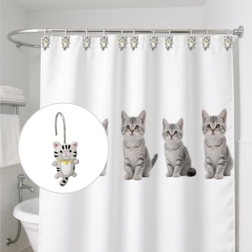 12 PCS Cat Shower Curtain Hooks, Decorative Shower Curtain Hooks Hand-Painted - Image 6