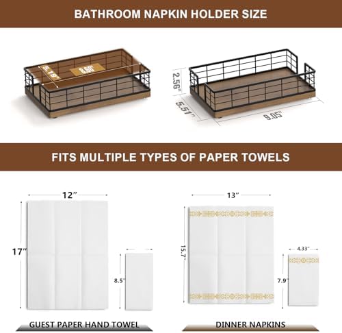 Wican Guest Towel Holder Tray for Bathroom, Oak and Iron Napkins Holder - Image 6