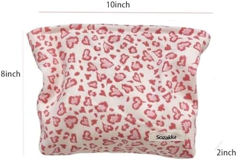 Leopard Makeup Bags for Women, Corduroy Cosmetic Pouch Large Purse - Image 5