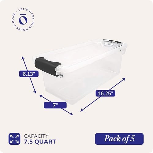 HOMZ Clear Plastic Storage Bins w/Latching Lid, 7.5 Qt, 5 Pack - Image 4
