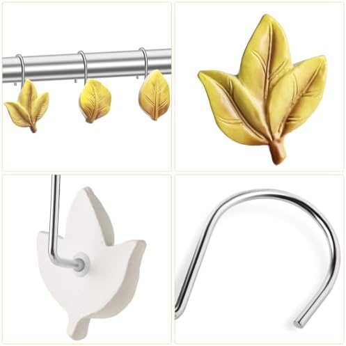Yellow Plant Leaf Shower Curtain Hooks, Eucalyptus Bathroom Decor - Image 3