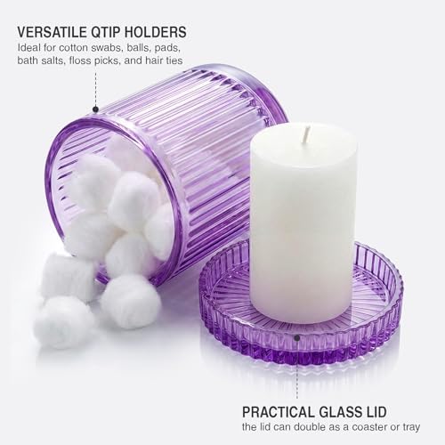 Purple Thick Glass Bathroom Qtip Holder, 2 Pack - Image 3