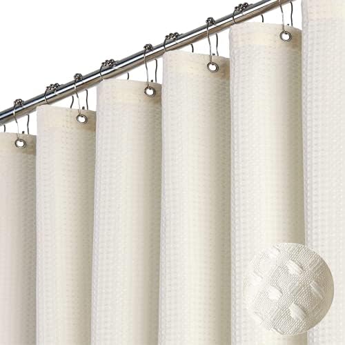 Dynamene Long Waffle Shower Curtain 256 GSM Heavy Fabric 72x80 Cream/Ivory by Dynamene