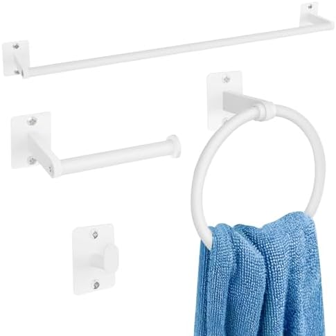 KLJKPA Bathroom Accessories Set, 4-Piece White Bathroom Hardware Set by KLJKPA