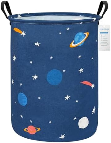 Round Laundry Basket Collapsible Storage Hamper Organizer Space Astronaut - Image 2