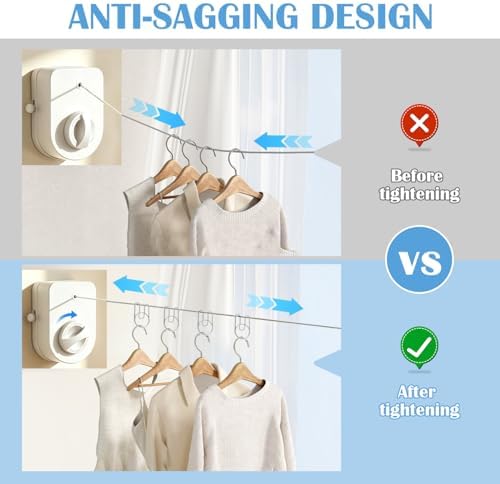 Retractable Clothesline Indoor, Non-Sagging Outdoor Clothes Line Retracting - Image 3