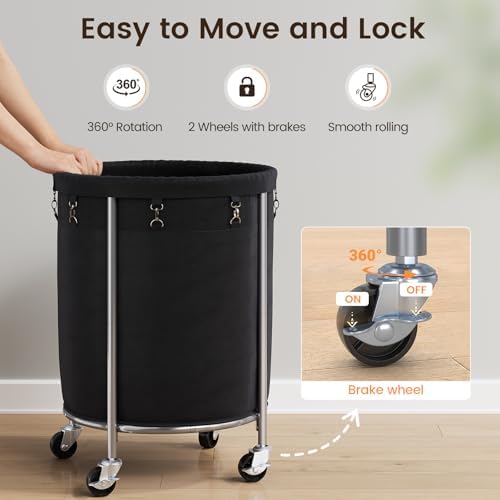 ELYKEN Laundry Basket with Wheels, Round Rolling Laundry Hamper - Image 5