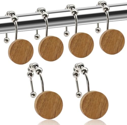 Wood Shower Curtain Hooks, Wooden Decorative Shower Curtain Rings, Modern Round by AmazorHome