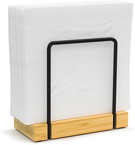 Wican Napkin Holder for Table, Bamboo Iron Standing Napkin Dispenser by Wican