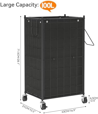 WOWLIVE Rolling Laundry Basket, Metal Wire Frame Laundry Hamper - Image 4