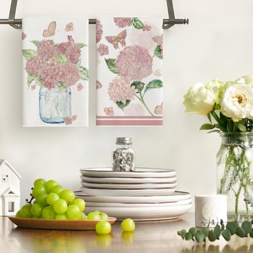Artoid Mode Pink Hydrangea Vase Butterfly Spring Kitchen Towels Dish Towels - Image 2