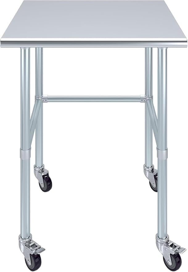 Stainless Steel Work Table Open Base & Wheels | Work Station | Metal Work Bench (Stainless Steel Work Table Open Base + Casters) (30" Long x 30" Deep)