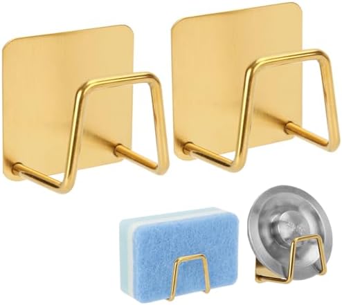 2Pcs Adhesive Sponge Holder for Kitchen Sink Essentials, Stainless Steel Dish by blueden