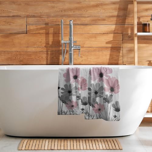 Pink Gray Flower Hand Towels for Kitchen Bathroom 2 Pack Bath Towels - Image 7