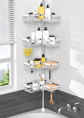 KEGII Corner Shower Caddy Tension Pole, Bathroom Storage Shelf by KEGII