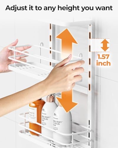 ODesign 4 Tier Adjustable Shower Rack Hanging Over Head Anti-Swing White - Image 6