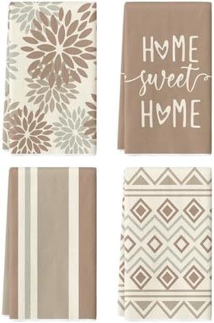 Artoid Mode Brown Stripes Home Sweet Home Boho Spring Kitchen Towels Dish Towels by ArtoidMode