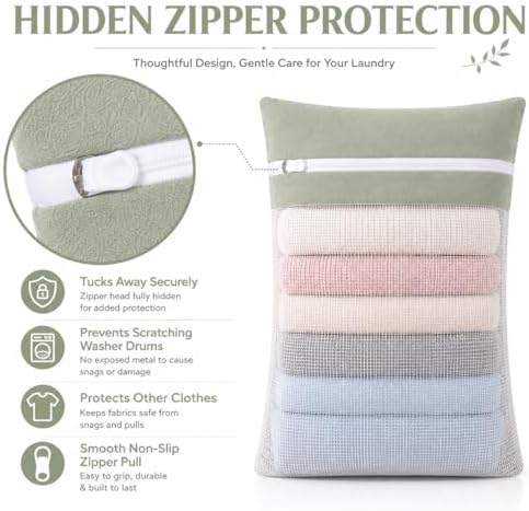 Green 5-piece set in bags, durable cotton mesh laundry bags, sturdy zipper - Image 4